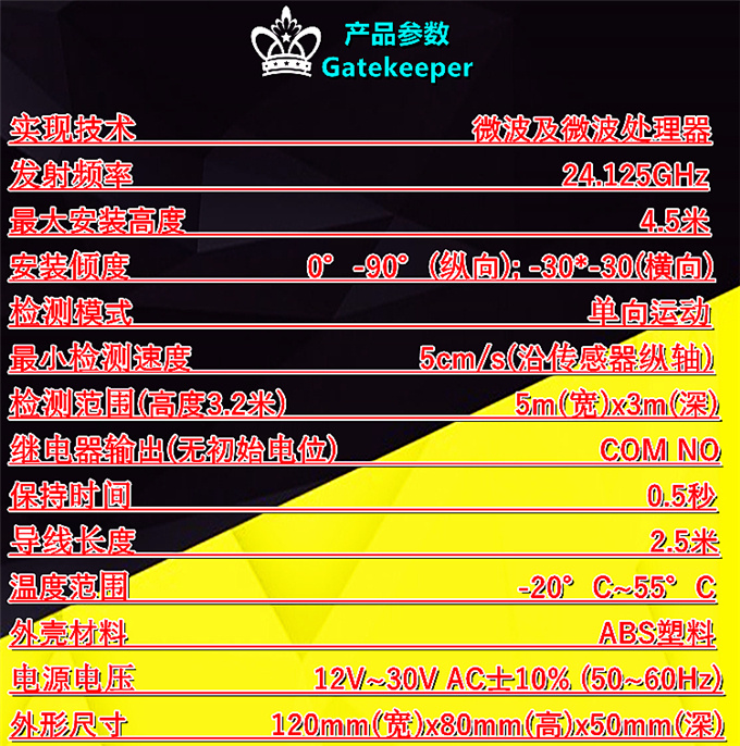 GAIZHUO盖卓感应传感器自动门感应器探头204GD
